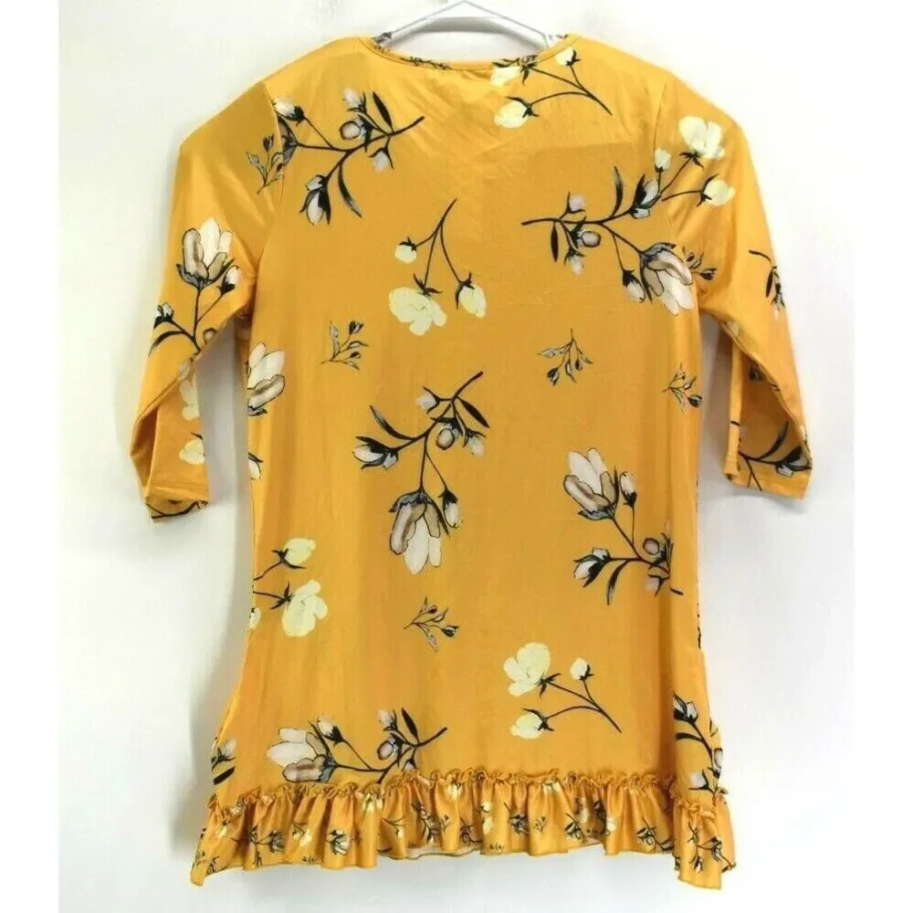 NWT Lilly Women's XL 3/4 Sleeve Long Stretch Dress Flower Print Ruffle Bottom - Picture 8 of 8